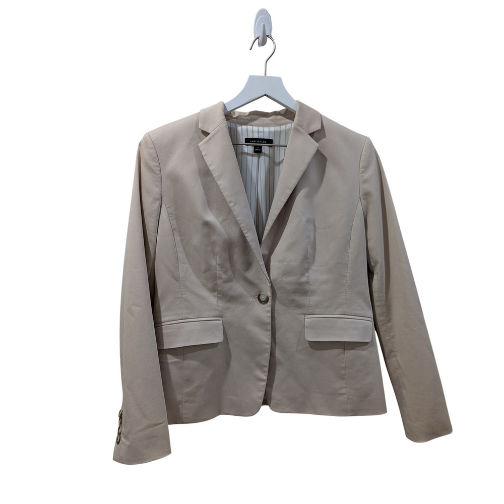 Ann Taylor Beige Single Button Blazer Jacket Size 8 Neutral Professional